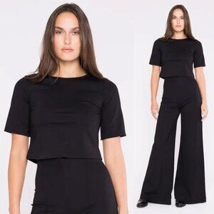 Ripley Rader Black Ponte Short Sleeve Top in Black Crop Size 2, S Made USA $118